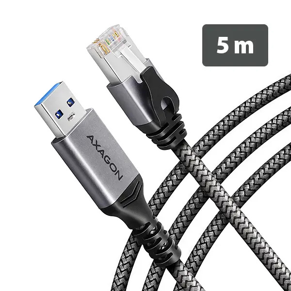 AXAGON ADE-AM50, USB-A Gigabit Ethernet adaptér s integrovaným síťovým CAT6 kabelem RJ-45 (5m)