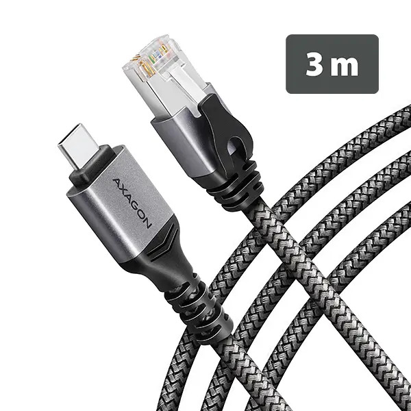 AXAGON ADE-CM30, USB-C Gigabit Ethernet adaptér s integrovaným síťovým CAT6 kabelem RJ-45 (3m)