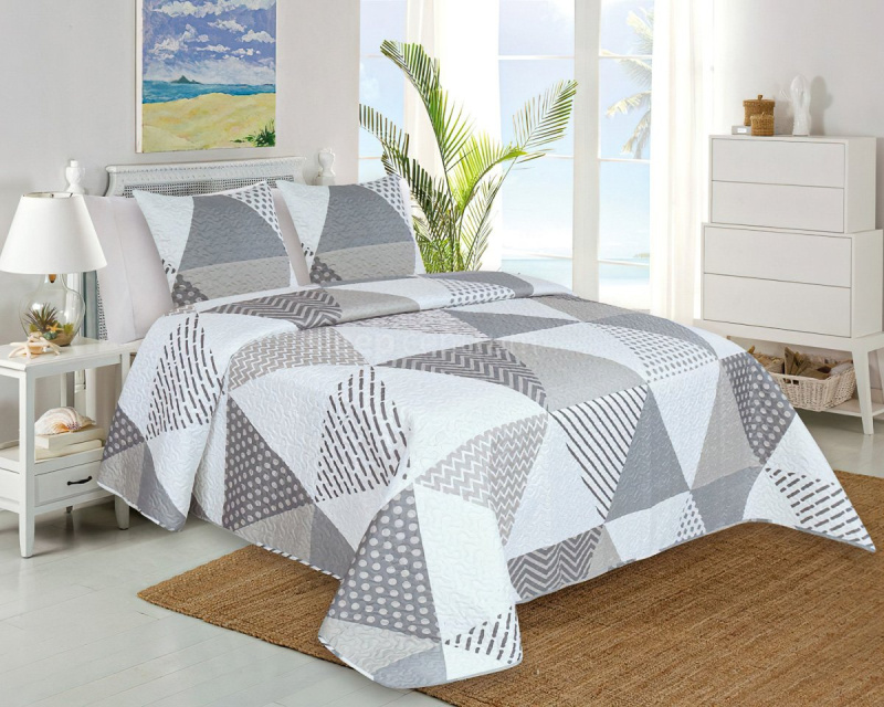 Jahu Přehoz na postel TEREZ šedo-béžový geometrický vzor, 220x240cm, dvoulůžkový + 2x povlak 45 x 45cm