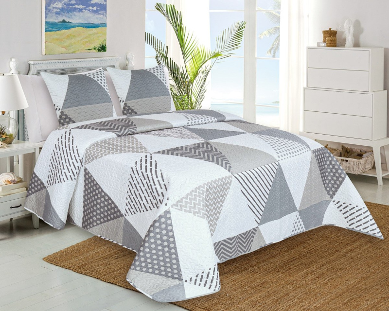 Jahu Přehoz na postel TEREZ šedo-béžový geometrický vzor, 140x220cm, jednolůžkový + povlak 45 x 45cm