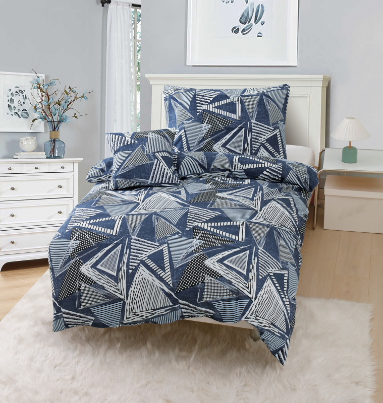 Třídílné microtop povlečení 140x200+70x90+40x40 Fragments blue