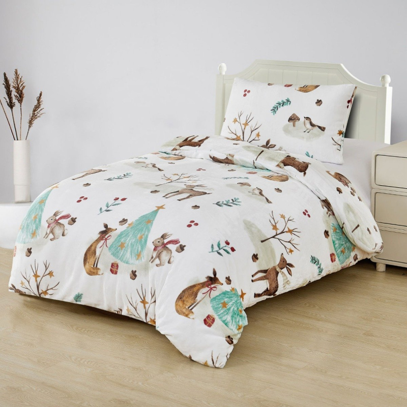 Ložní povlečení z mikroplyše VÁNOCE V LESE