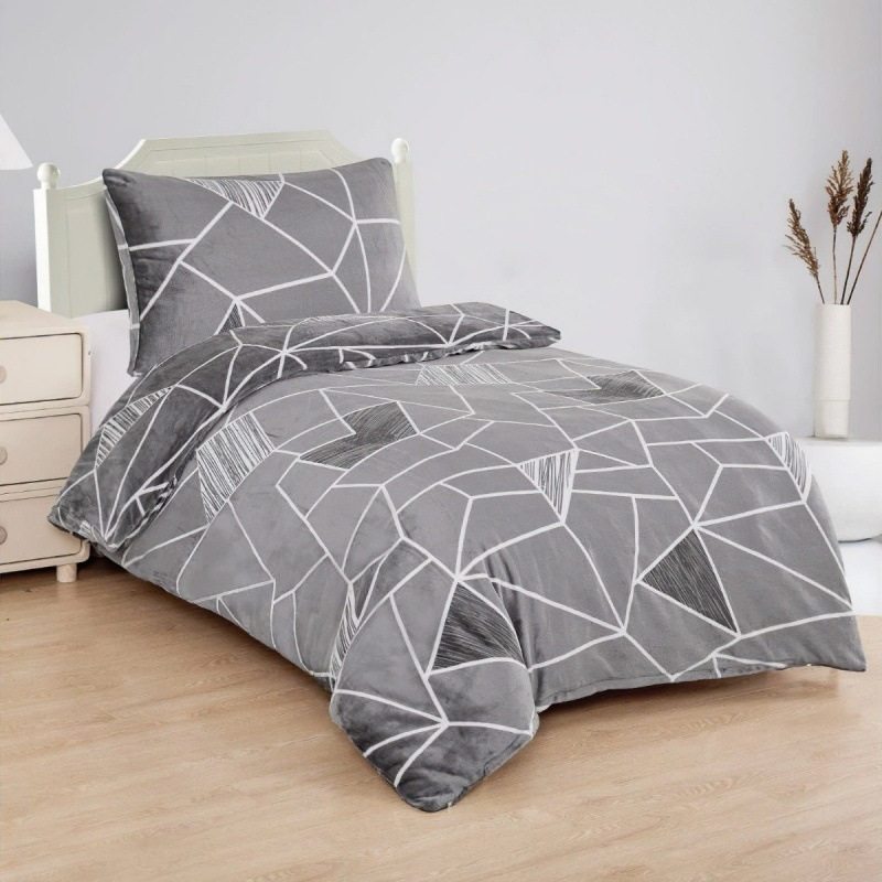 Jahu Povlečení TRIANGULO ŠEDÉ, geometrický vzor, mikroflanel, 140x200cm + 70x90cm