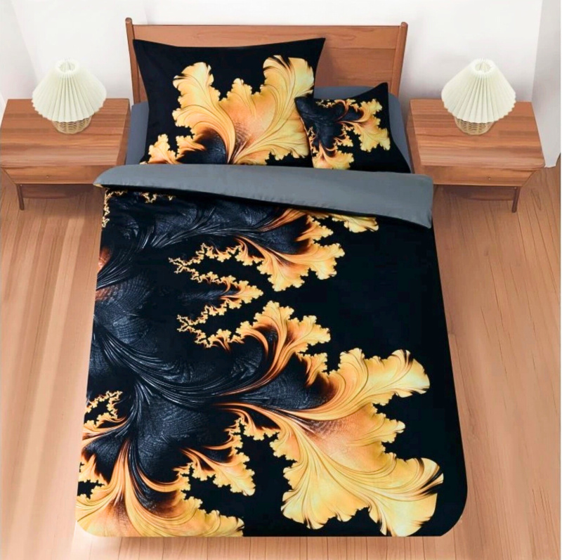 TOP Třídílná sada 3D povlečení 140x200+70x90+45x45 Černozlatá harmonie