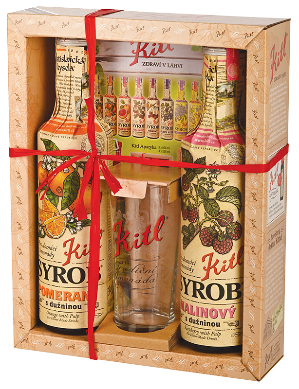 KITL Dárková kazeta se skleničkou pomeranč + malina 2 x 500 ml