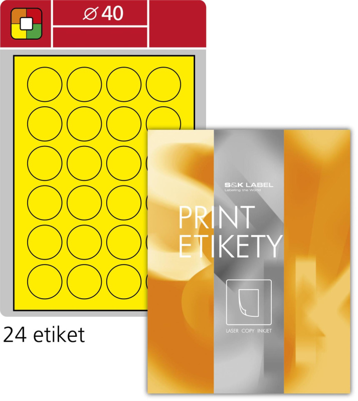 Samolepicí kulaté etikety SK Label - fluorescentní žluté, průměr 40 mm, 2400 ks