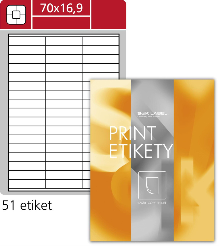 Samolepicí snímatelné etikety SK Label - bílé, 70,0 x 16,9 mm, 5 100 ks