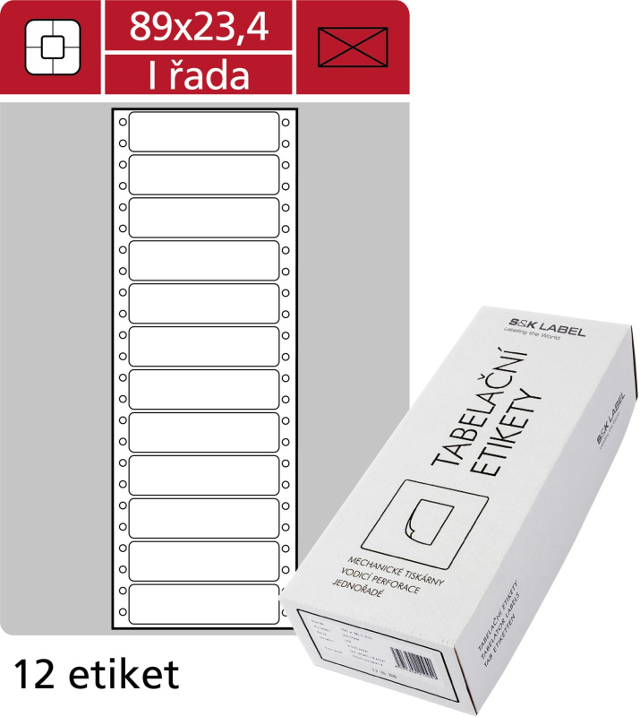 Samolepicí tabelační etikety SK Label - jednořadé, 89,0 x 23,4 mm, 6 000 ks
