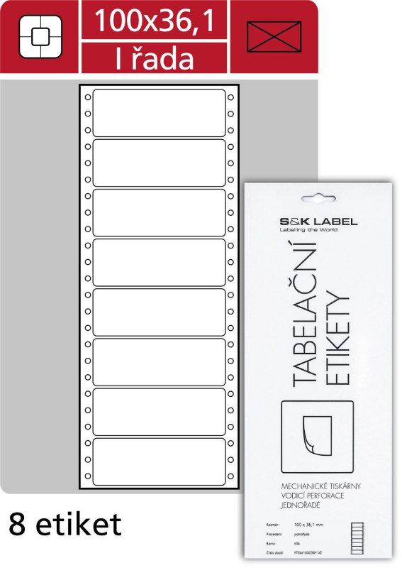 Samolepicí tabelační etikety SK Label - jednořadé, 100,0 x 36,1mm, 200 ks