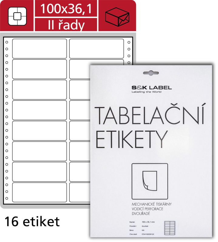 Samolepicí tabelační etikety SK Label - dvouřadé, 100,0 x 36,1mm, 400 ks