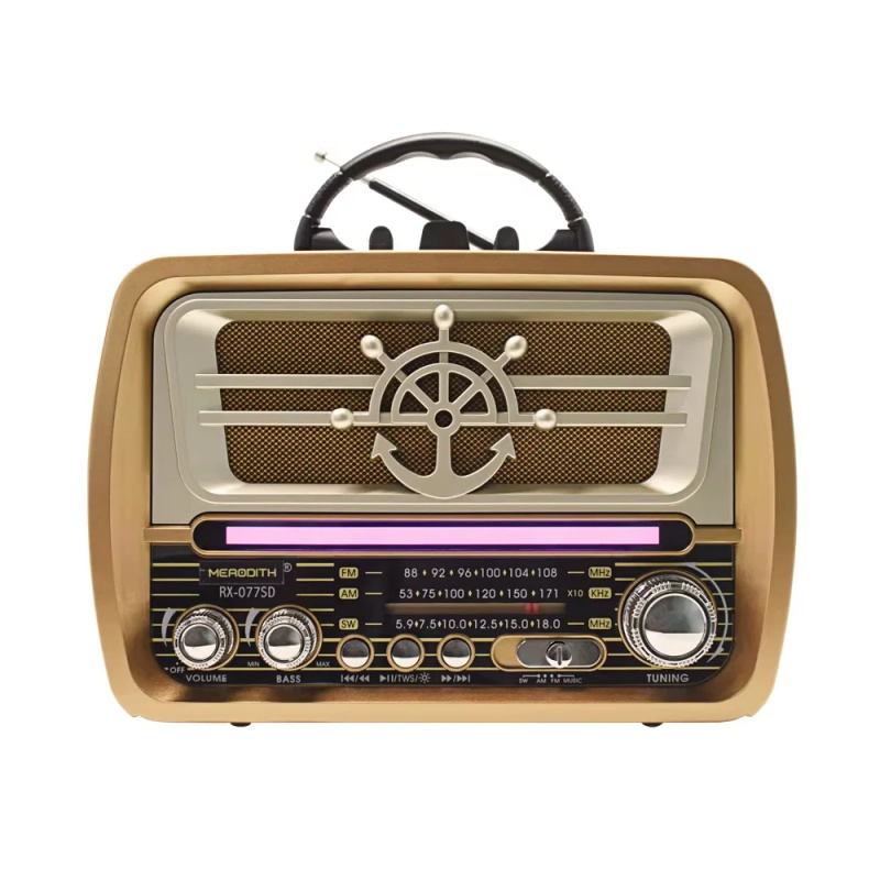 Retro přenosné Bluetooth rádio s pásmy AM / FM / SW - GOLON RX-077D - světle hnědé
