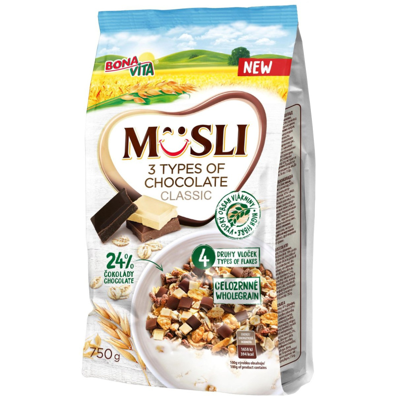 Bonavita Musli sypané 3 druhy čokolády