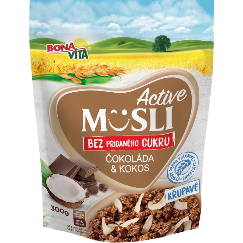 Bonavita Active musli bez přidaného cukru čokoláda a kokos