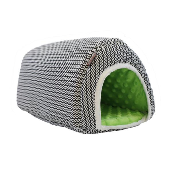 Domek dr.savec oblouk M, černobílé vlnky, hrášková minky 20x27x17cm 1 ks