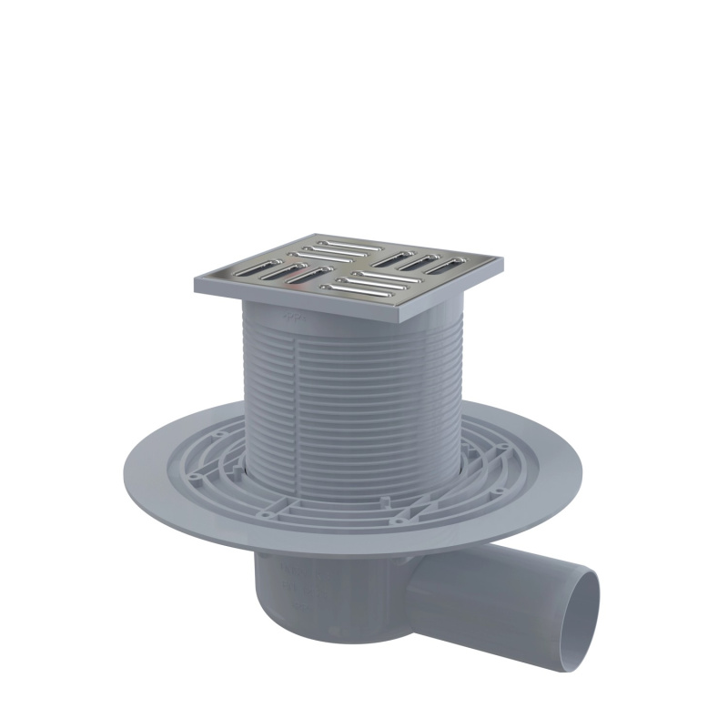 Alcadrain Podlahová vpust 105x105/50 mm boční mřížka nerez zápachová uzávěra