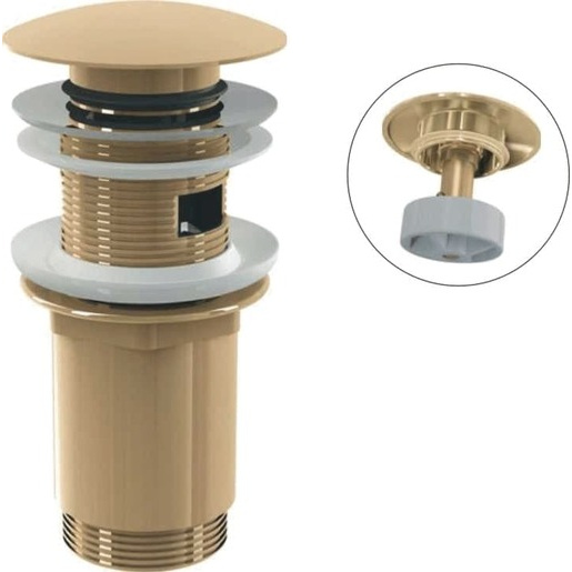 Alca Výpust umyvadlová CLICK/CLACK G 5/4" s přepadem, velká zátka, kov, GOLD-lesk A392-G-P
