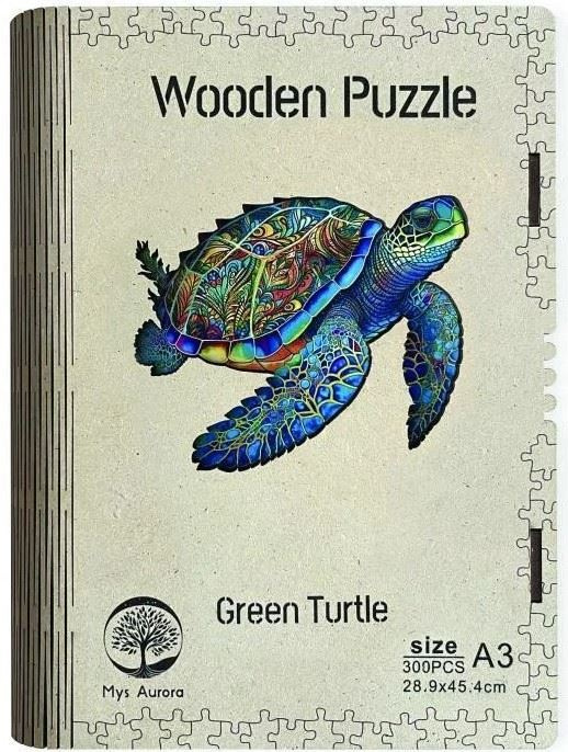 Dřevěné puzzle Zelená želva A3 - puzzle z kategorie Zvířata
