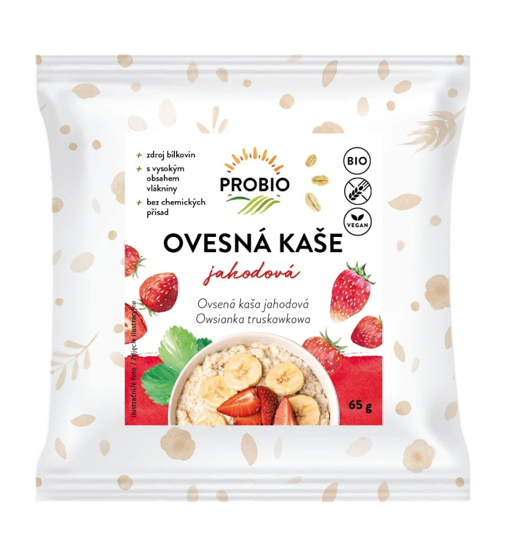 PROBIO Kaše ovesná jahodová bezlepková jednoporcová BIO 65 g