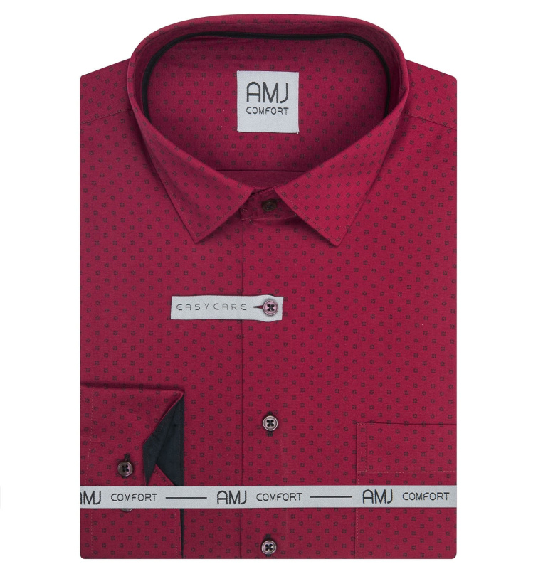 Pánská košile AMJ bavlněná, vínová květinovaná VDSBR1483, dlouhý rukáv, slim fit, vel. 43