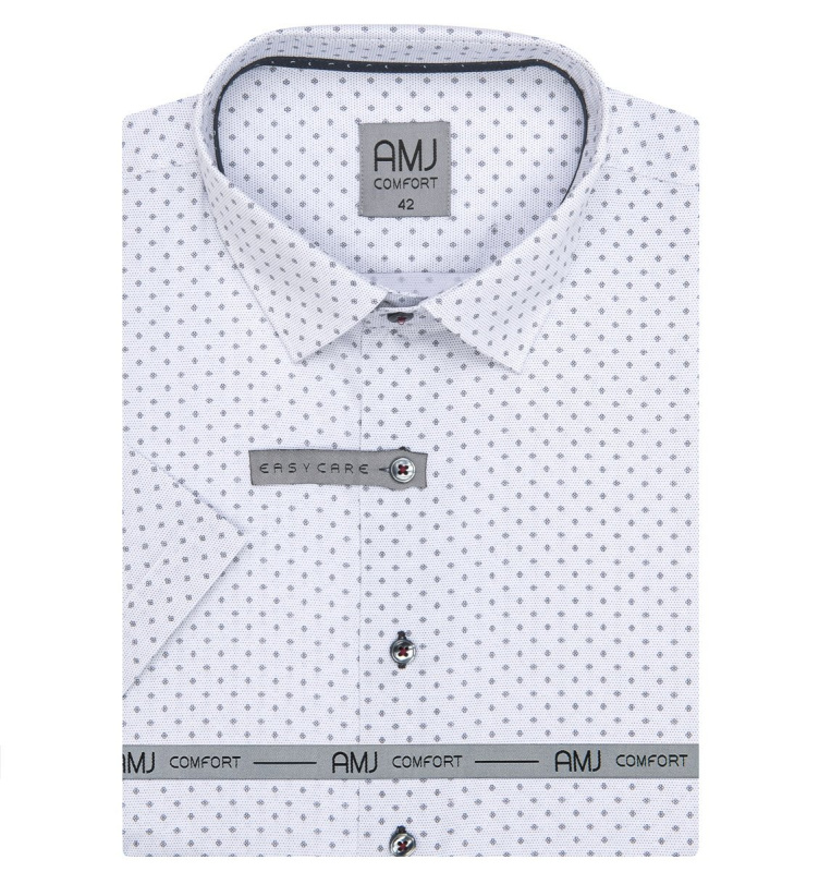 AMJ Pánská košile bavlněná, bílá s drobnými kytičkami VKSBR1223, krátký rukáv, slim-fit, vel. 42