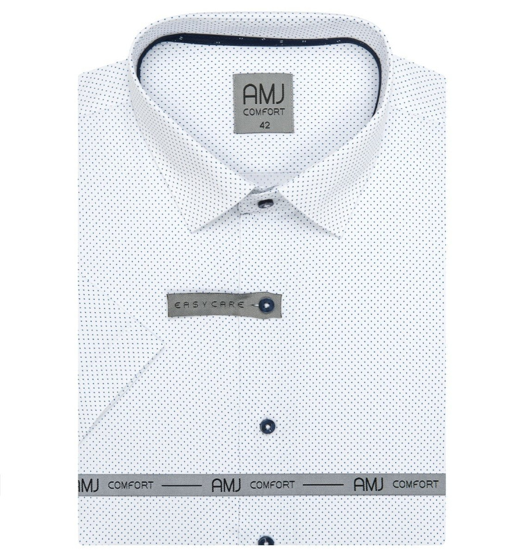 AMJ Pánská košile bavlněná,, bílá s drobnými puntíky VKBR1229, krátký rukáv, slim-fit, vel. 42