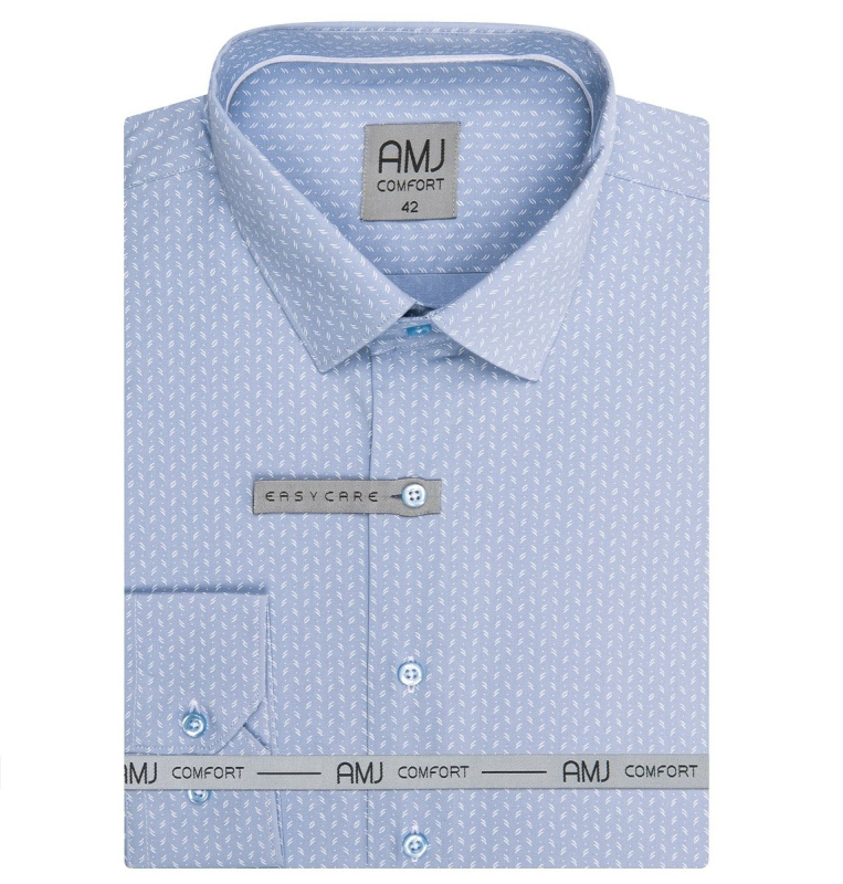 AMJ Pánská košile bavlněná světle modrá s dvojitými bílými vlnkami, VDSBR1257, dlouhý rukáv, slim fit, vel. 41