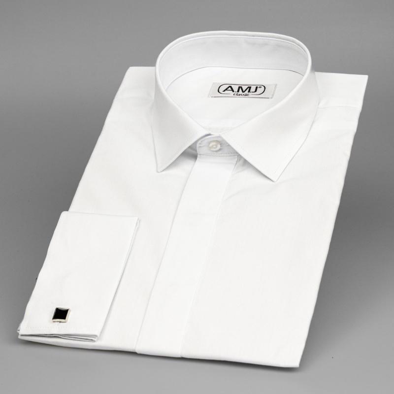 Pánská košile AMJ na manžetové knoflíčky, bílá JDA018MK, dlouhý rukáv, vel. 42