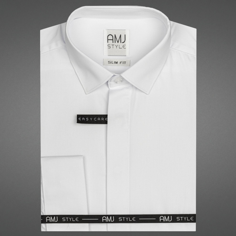 Pánská košile AMJ na manžetové knoflíčky, bílá s vytkávaným vzorem VDSA001MK, dlouhý rukáv, slim fit, vel. 44