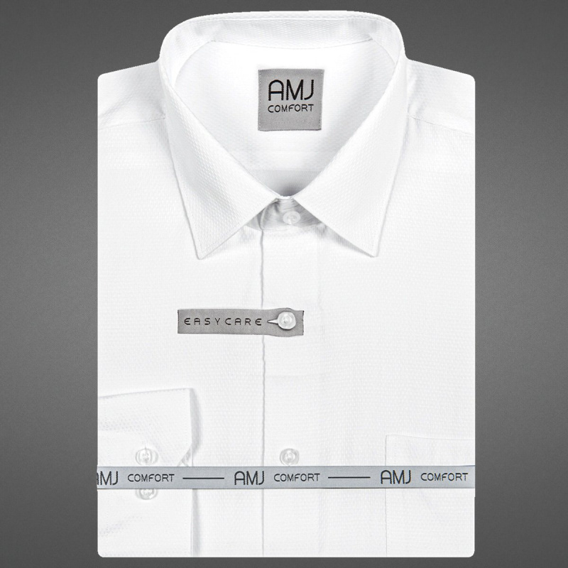 AMJ Pánská košile bavlněná, bílá s vetkávaným vzorem VKSB1154, krátký rukáv, slim fit, vel. 45