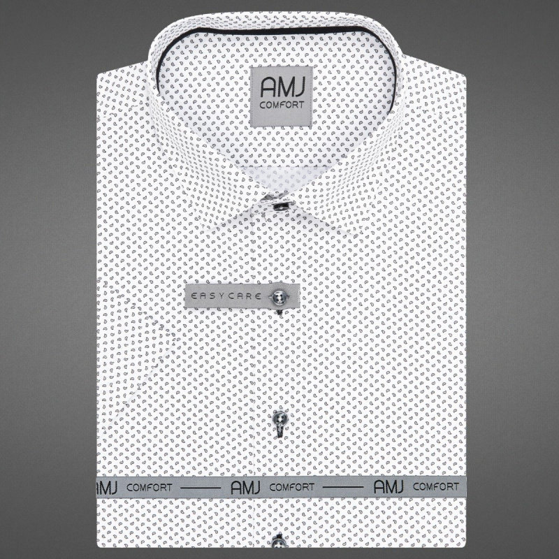 AMJ Pánská košile AMJ bavlněná, bílá se slzičkami VKBR1274, krátký rukáv, regular fit, vel. 46
