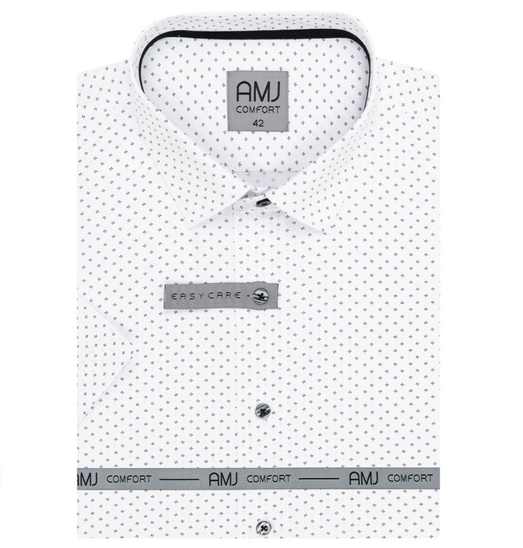 AMJ pánská košile bavlněná, bílá s puntíkovanými čtverečky VKBR1277, krátký rukáv, regular fit, vel. 44