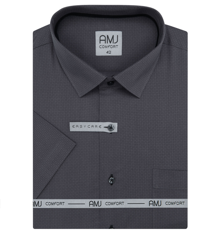 AMJ Pánská košile bavlněná, šedá, geometrické tvary, VKSBR1495, krátký rukáv, slim fit, vel. 43