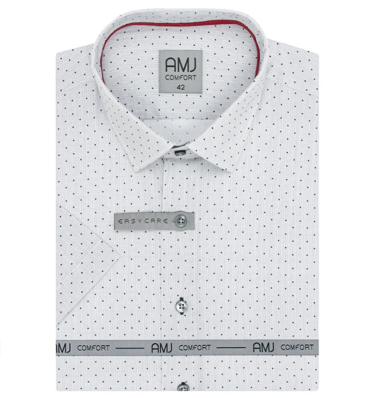 AMJ Pánská košile AMJ bavlněná, světle šedá puntíkovaná VKBR1281, krátký rukáv, slim-fit, vel. 39