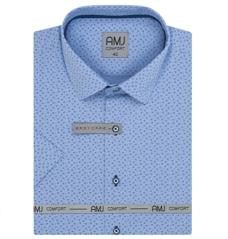 AMJ Pánská košile AMJ bavlněná, světle modrá puntíkovaná VKBR1285 krátký rukáv, slim-fit, vel. 41