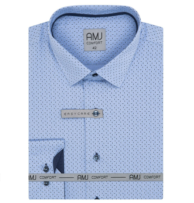 Pánská košile AMJ bavlněná, modrá vzorovaná, VDBR1295, dlouhý rukáv, vel. 45