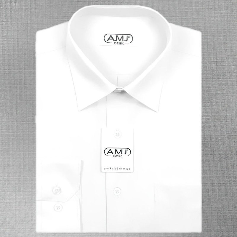Pánská košile AMJ jednobarevná JDPS018, bílá, dlouhý rukáv, prodloužená délka, slim fit, vel. 40
