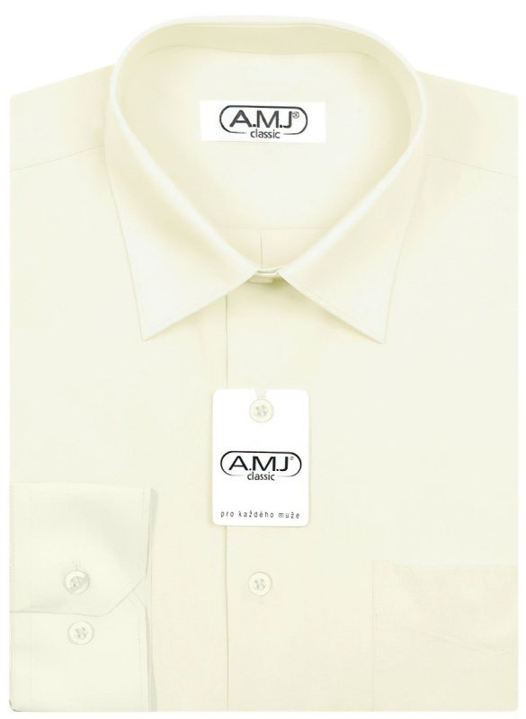 Pánská košile AMJ jednobarevná JDS016, smetanová, dlouhý rukáv, slim fit, vel. 39