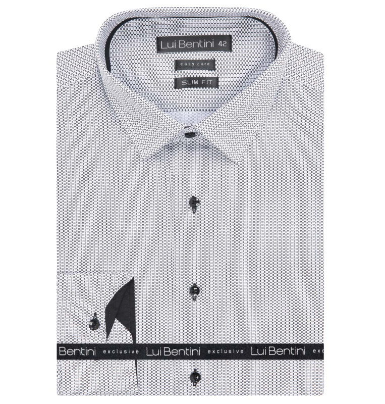 Pánská košile Lui Bentini, bílá s šedým půleným puntíkem LDS225, dlouhý rukáv, slim fit, vel. 45