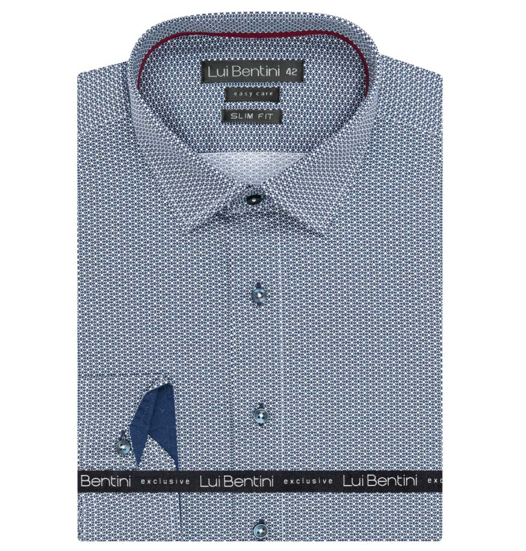 Pánská košile Lui Bentini, modrá s bílým okrasným puntíkem LDS233, dlouhý rukáv, slim fit, vel. 43