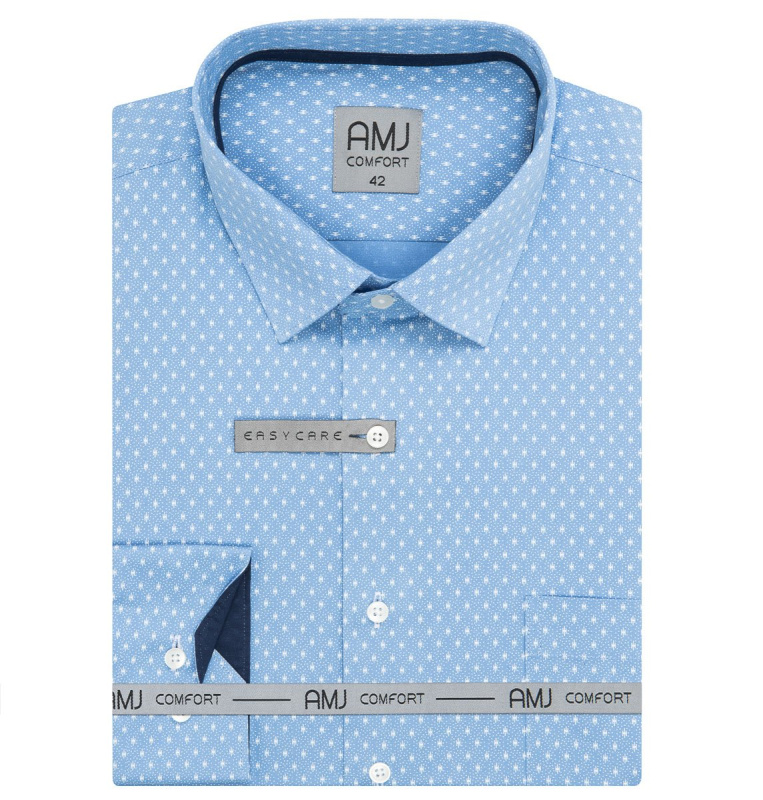 Pánská košile AMJ bavlněná, světle modrá vzorovaná, VDSBR1318, dlouhý rukáv slim fit, vel. 41
