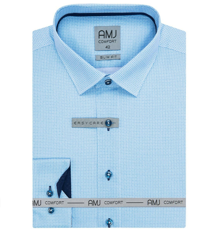 Pánská košile AMJ bavlněná, modrá vzorovaná, VDBR1321, dlouhý rukáv, vel. 51/52 (nadměrná)