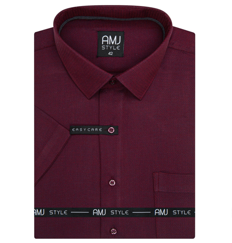 AMJ Pánská košile, vínová s vytkávaným síťovaným vzorem, VKSR1456, krátký rukáv, slim-fit, vel. 45