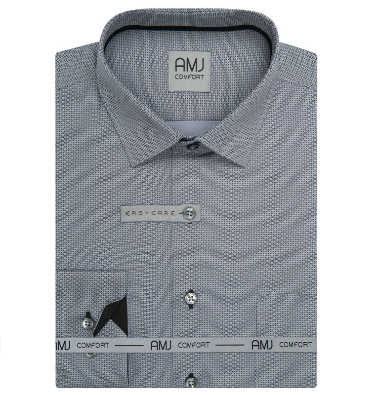 Pánská košile AMJ bavlněná, šedá vzorovaná VDSBR1458, dlouhý rukáv, slim fit, vel. 42