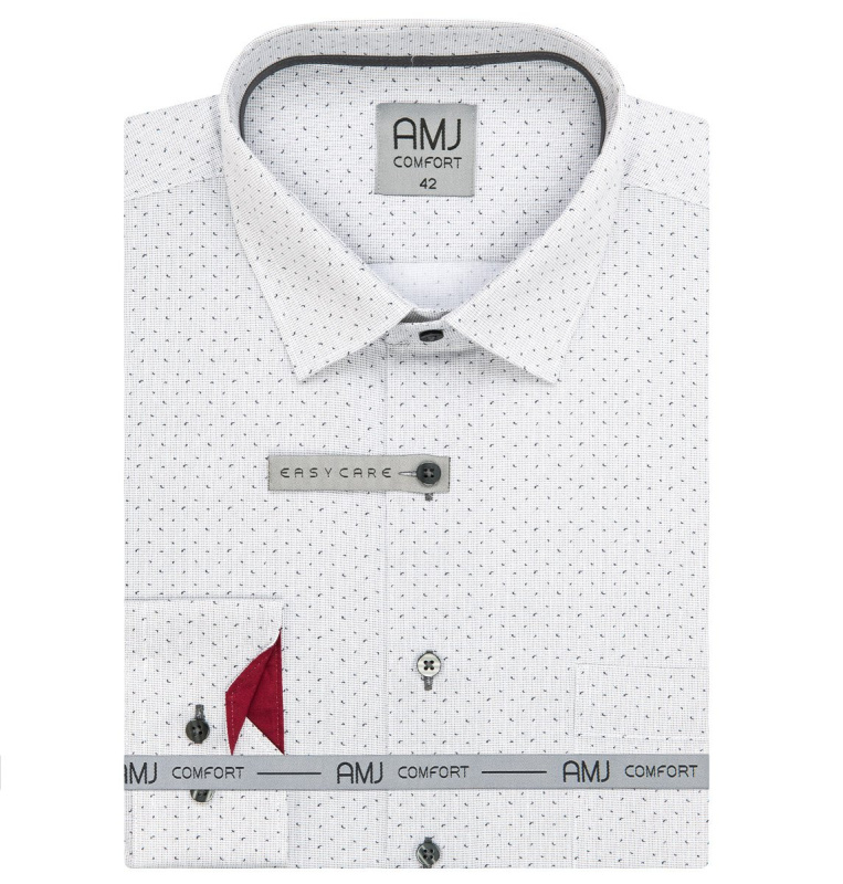 Pánská košile AMJ bavlněná, světle šedá vzorovaná, VDBR1339, dlouhý rukáv slim fit, vel. 41