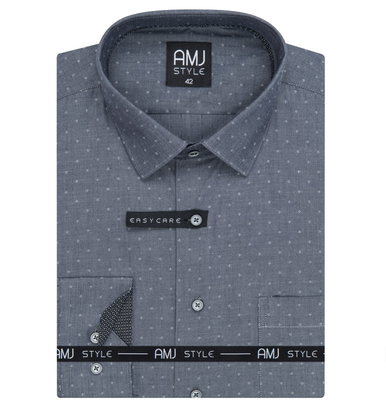 Pánská košile AMJ, šedá vzorovaná VDR1346 dlouhý rukáv, regular fit, vel. 42