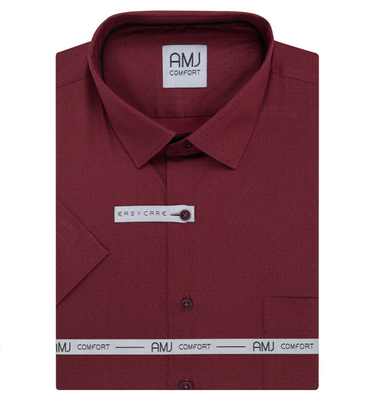 AMJ Pánská košile AMJ bavlněná, vínová černé puntíky a křížky VKSBR1356, krátký rukáv, slim-fit, vel. 43