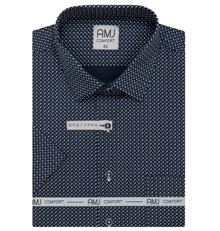 AMJ Pánská košile AMJ bavlněná, modrá  obdélníčky a čárky VKSB1360, krátký rukáv, slim-fit, vel. 43