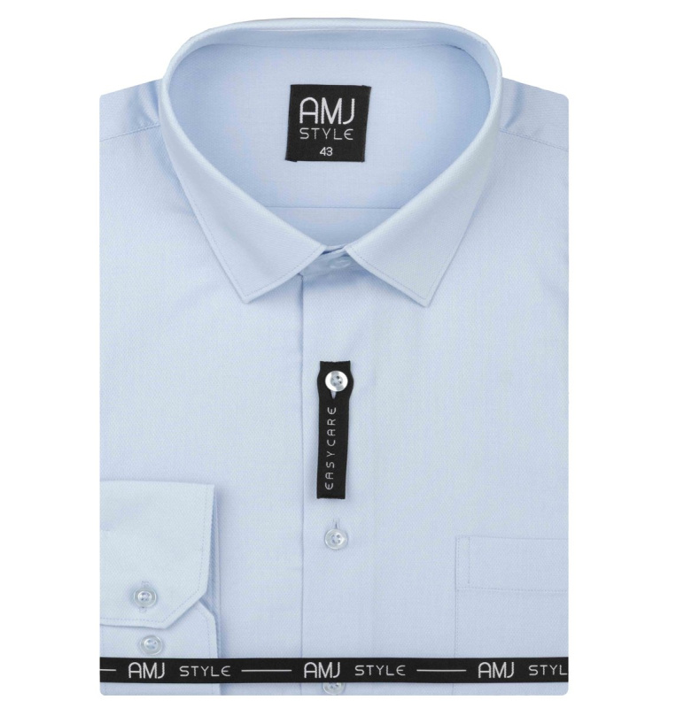 AMJ Pánská košile AMJ, světle modrá s vytkávaným vzorem, VDPS003, dlouhý rukáv, prodloužená délka, slim fit, vel. 39