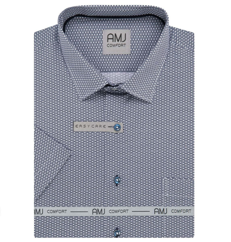 AMJ Pánská košile bavlněná, tmavě modrá s bílými puntík, VKSBR1375, krátký rukáv, slim fit, vel. 39