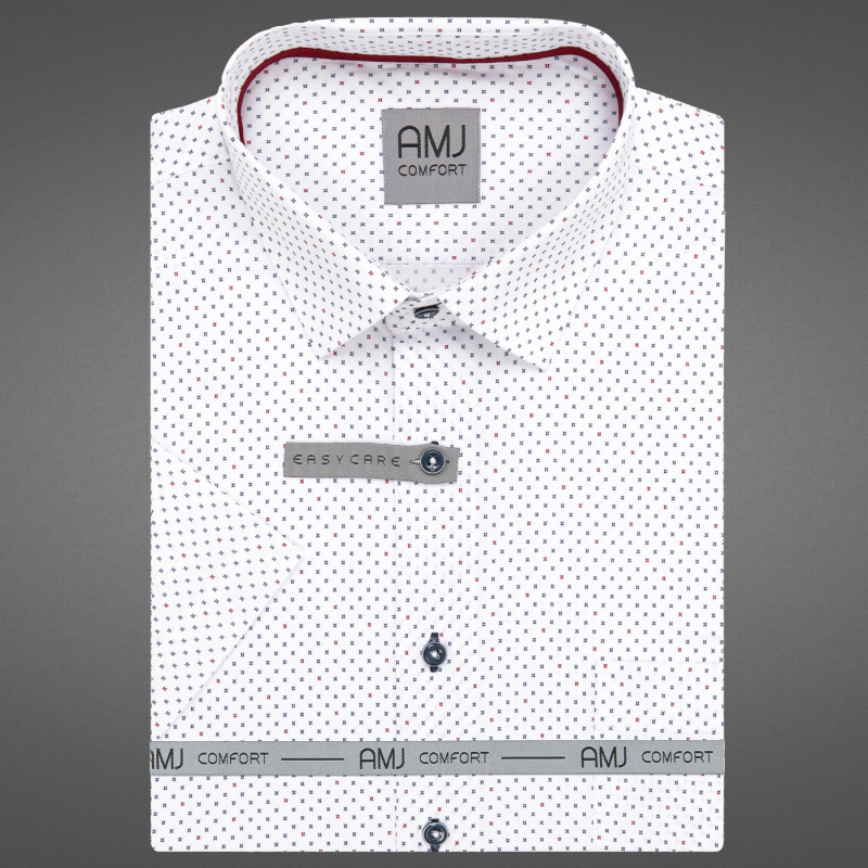 AMJ Pánská košile bavlněná, bílá, modré a červené kosočtverce, VKBR1379, krátký rukáv, regular fit, vel. 46